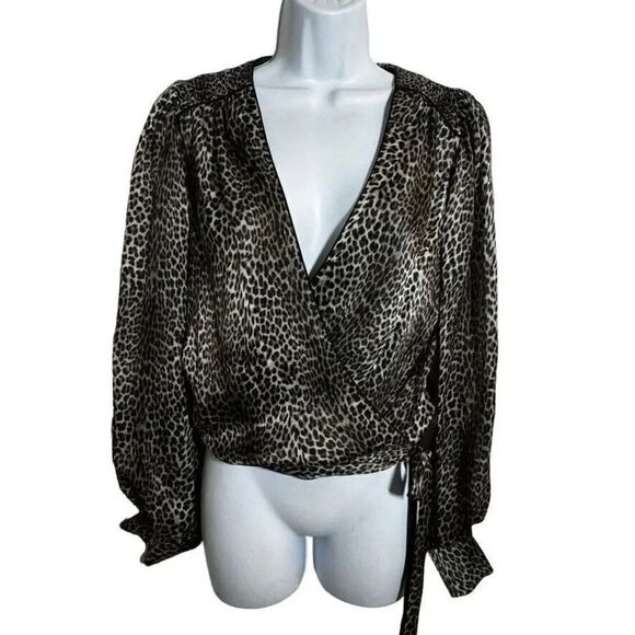 Generation Love 100% silk wrap top blouse Animal leopard print size small - Picture 1 of 12